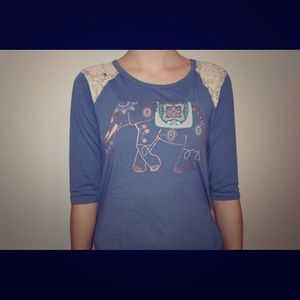 Mudd Kids Blue and Gold Lace Elephant Top